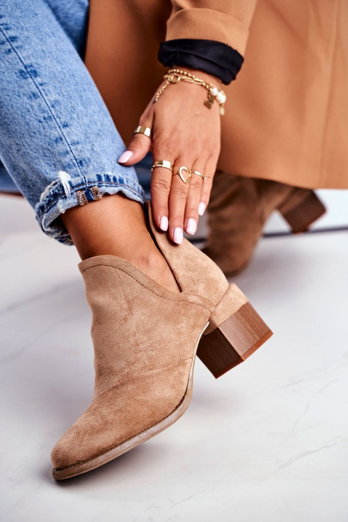 Damskie Botki Na Słupku Wycięte Khaki Mini Meliori