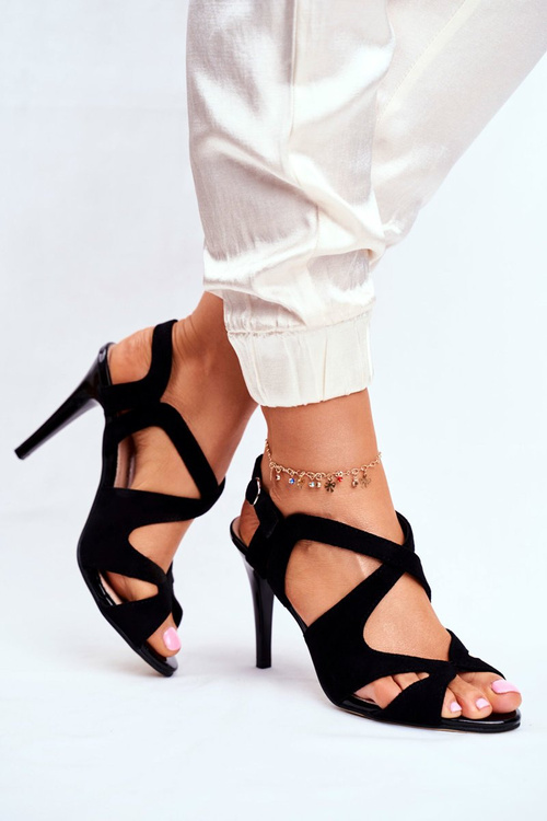 Sandały Damskie Na Szpilce Sergio Leone Eko-Zamsz Czarne SK427