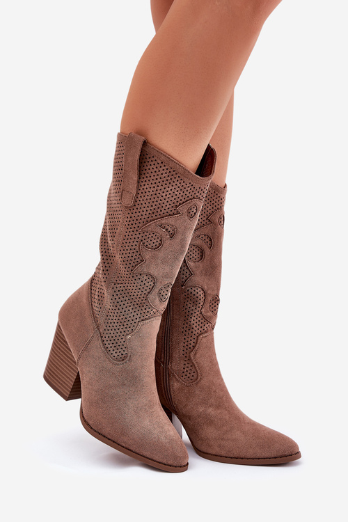 Ażurowe Kozaki Kowbojki Na Słupku S.Barski HY51-606 Brązowe