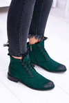 Skórzane Zielone Damskie Botki Z Koronką Millano