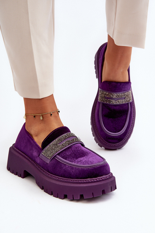 Damskie Welurowe Mokasyny Z Ozdobą Fioletowe Wendreda