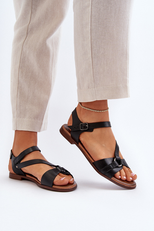 Zazoo 40182 Skórzane Sandały Damskie Czarne