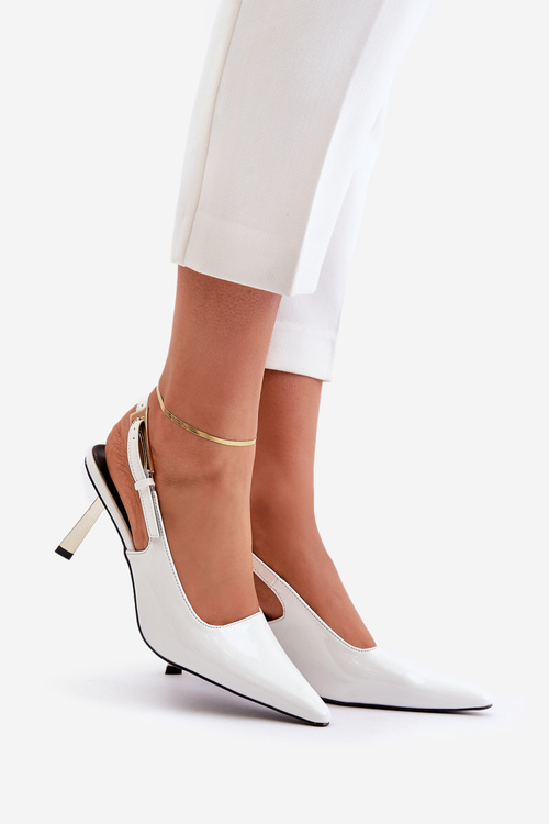 Lakierowane Szpilki Z Odkrytą Piętą Białe Filona