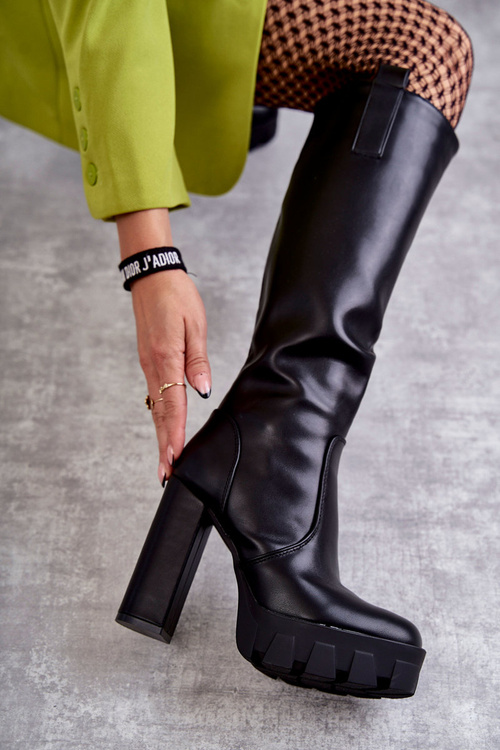 Modne Skórzane Kozaki Na Platformie Czarne Isabell