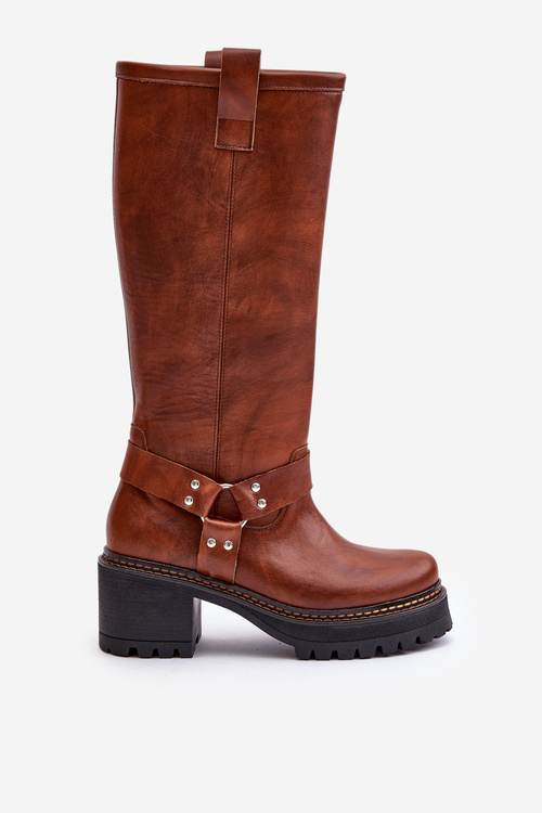 Skórzane Kozaki Damskie Przed Kolano Lewski 3432 Camel