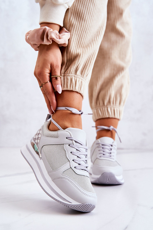 Damskie Klasyczne Buty Sportowe Na Koturnie Szare Advanced