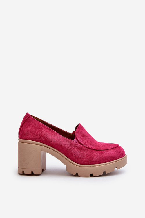 Półbuty Damskie Eko Zamszowe Na Obcasie i Platformie Fuksja Arablosa