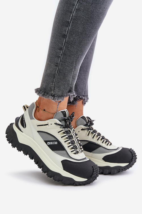 Skórzane Sneakersy Damskie Na Platformie Big Star OO274A220 HI-POLY SYSTEM Biało-Czarne