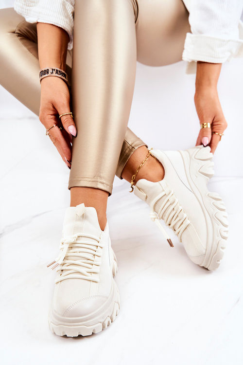Damskie Sportowe Buty Sneakersy Jasnobeżowe Miles