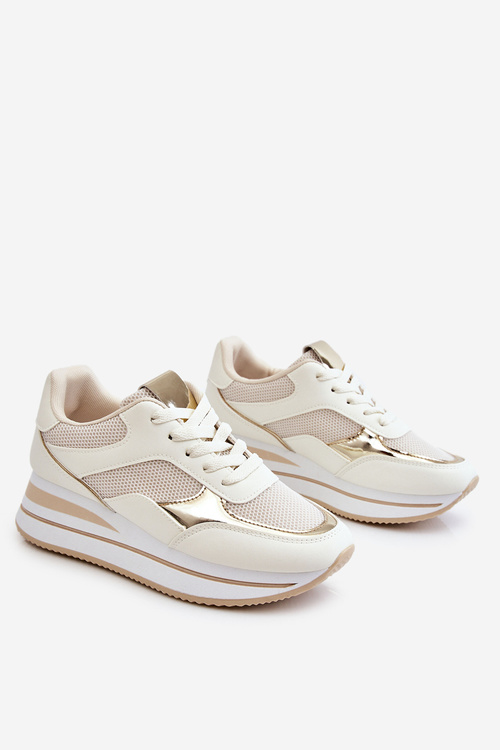 Damskie Buty Sportowe Na Koturnie Jasnobeżowe Ruby