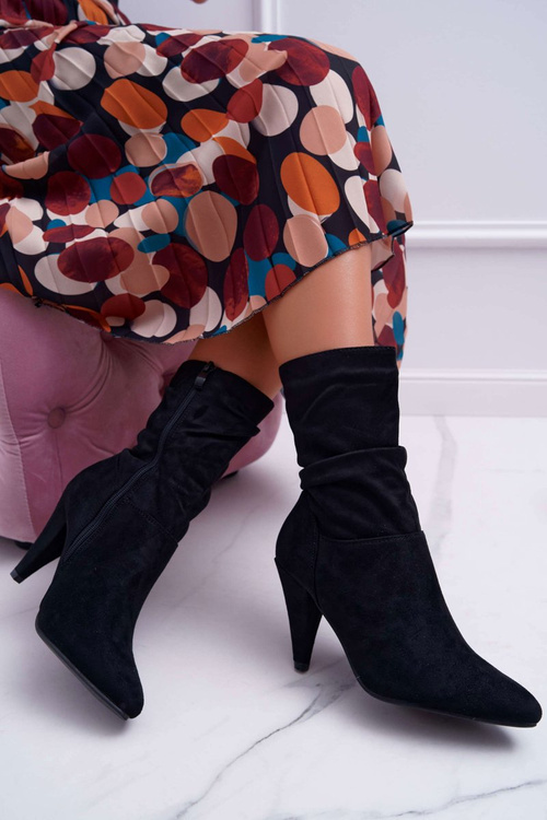 Botki Damskie Na Słupku Za Kostkę Ocieplane Czarne Temma