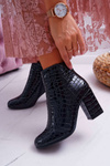 Damskie Botki Czarne Skóra Krokodyla Crocodil