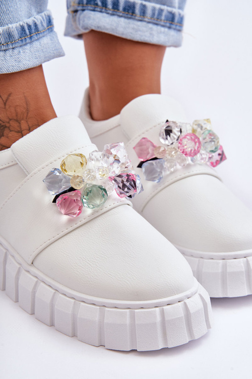 Modne Wsuwane Buty Sportowe Półbuty Z Ozdobą Białe Desire