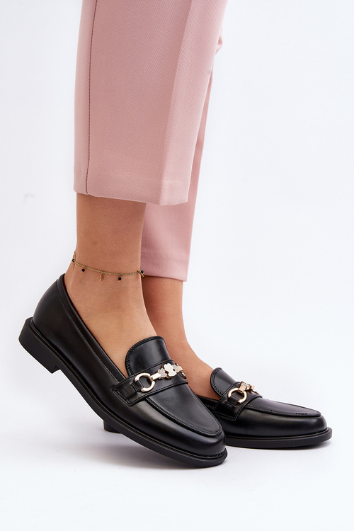 Damskie Mokasyny Na Płaskim Obcasie Eko Skórzane Czarne Vimedia