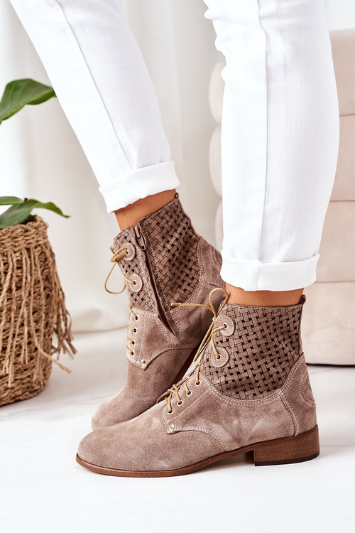 Zamszowe Botki Z Ażurowym Wzorem Cappuccino Josie