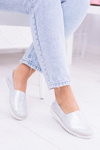 Damskie Srebrne Skórzane Slip On Frela