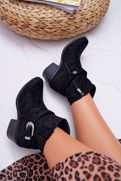 Botki Damskie Płaski Obcas Czarne Arraso