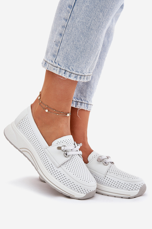 Półbuty Ze Skóry Naturalnej Na Platformie Artiker 56C2101 Białe