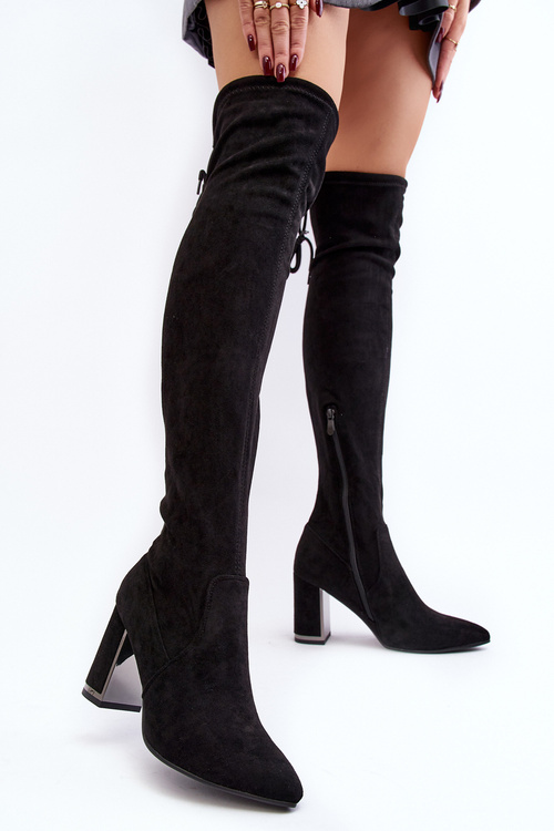 Zamszowe Kozaki Za Kolano Na Słupku Czarne Amalitas