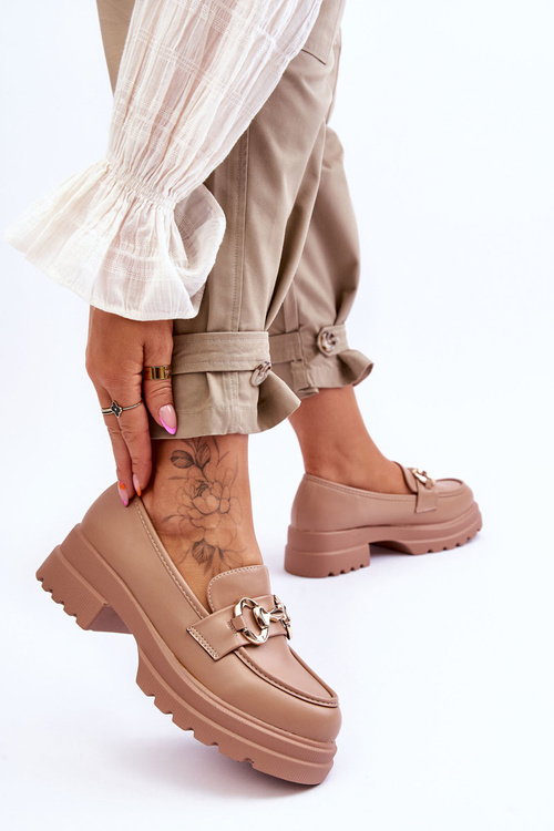 Skórzane Wsuwane Mokasyny Damskie Beżowe Albie