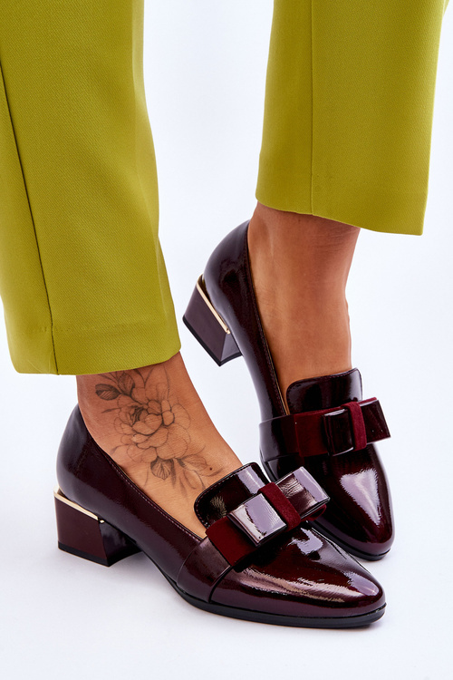 Modne Lakierowane Czółenka Z Ozdobną Kokardą Bordowe Shira