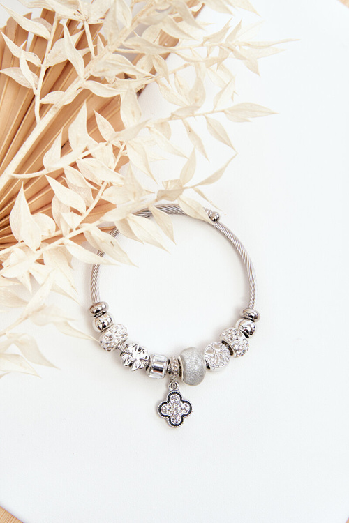 Stalowa Bransoletka Z Charmsami Srebrna