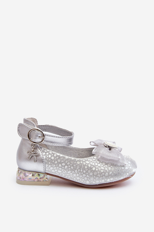 Balerinki Dziecięce Z Kokardą Srebrne Nanthea