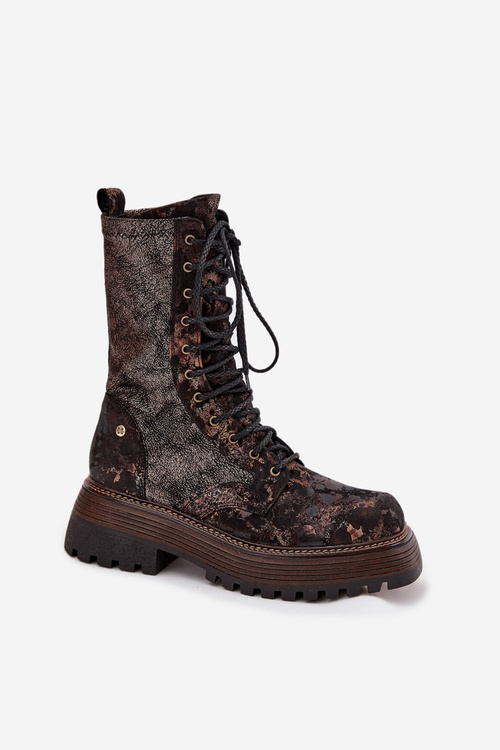 Damskie Skórzane Botki Workery Maciejka 06203-32 Brązowo-Złote