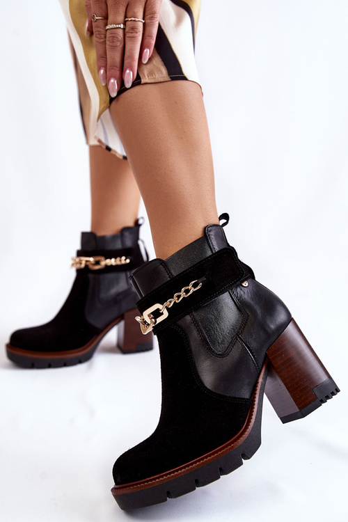 Damskie Skórzane Botki Maciejka 05781-01 Czarne