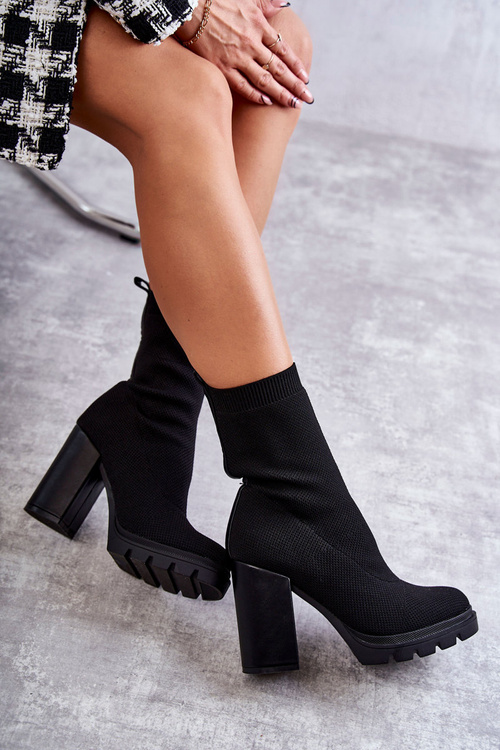 Damskie Botki Materiałowe Czarne Louve