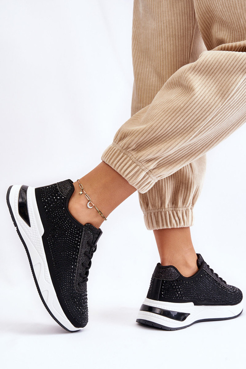 Damskie Sneakersy Z Cyrkoniami Czarne Raiden