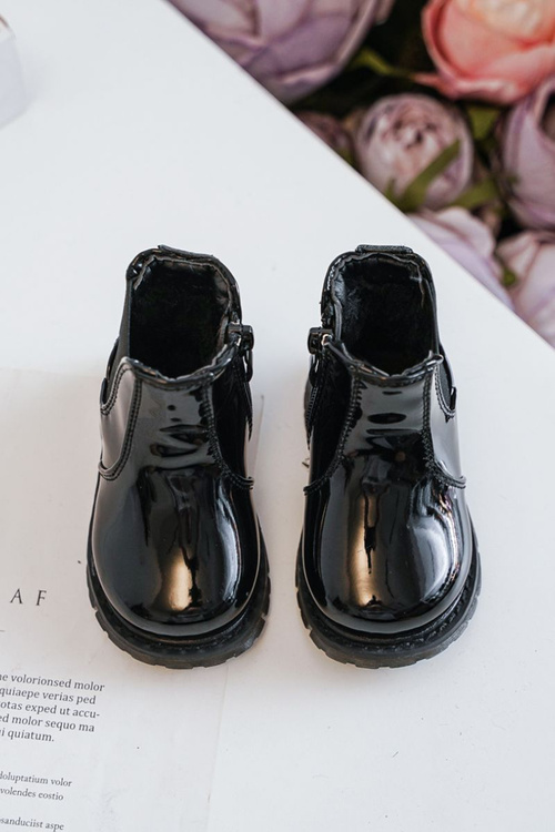 Dziecięce Lakierowane Ocieplane Botki Czarne Porky