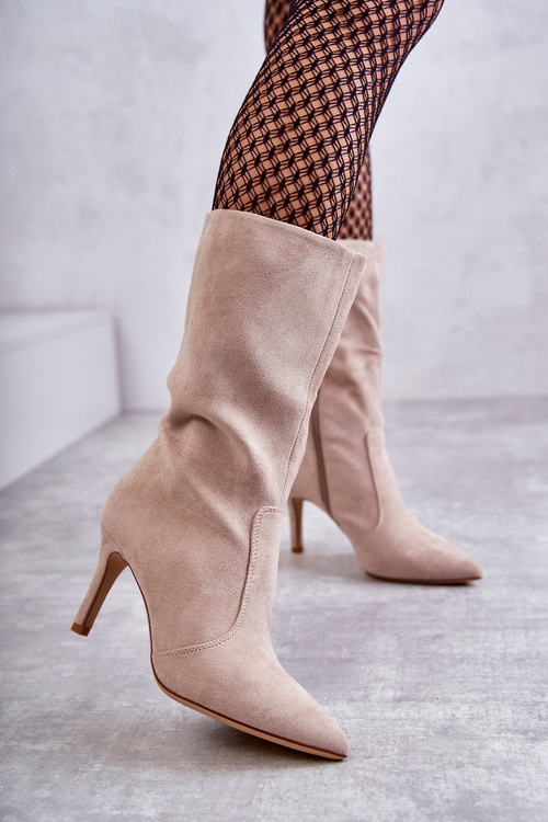 Zamszowe Kozaki Na Szpilce Beżowe Arison