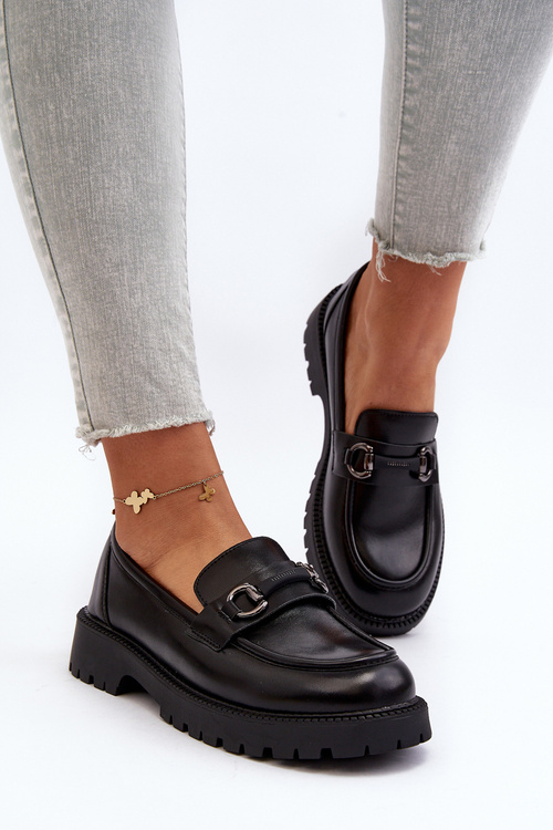 Damskie Mokasyny Eko Skórzane Czarne Ledda