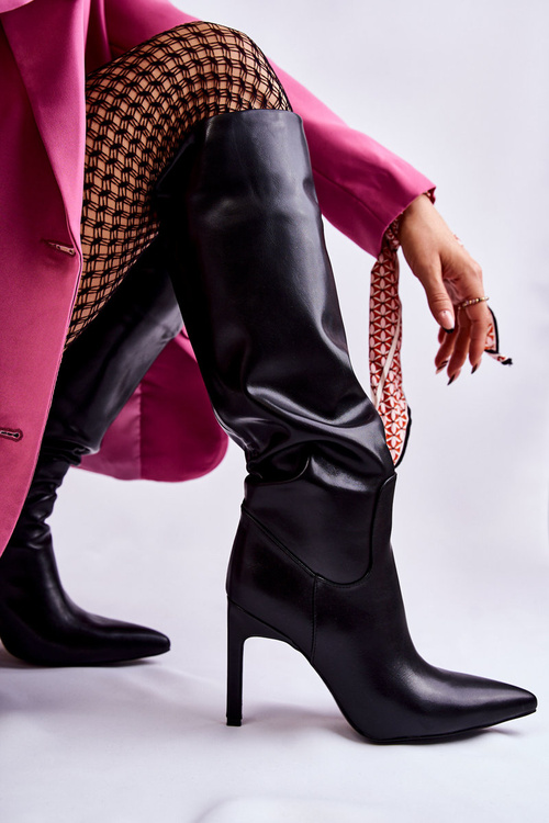 Skórzane Kozaki Na Szpilce Czarne Rissa