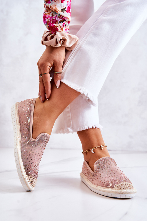 Damskie Materiałowe Espadryle Z Cyrkoniami Różowe Deimos