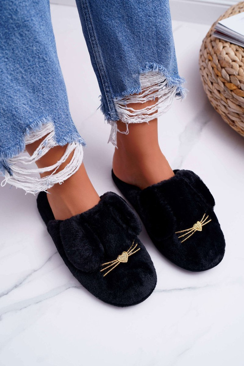 Papcie Damskie Z Futerkiem I Uszkami Czarne Semmi