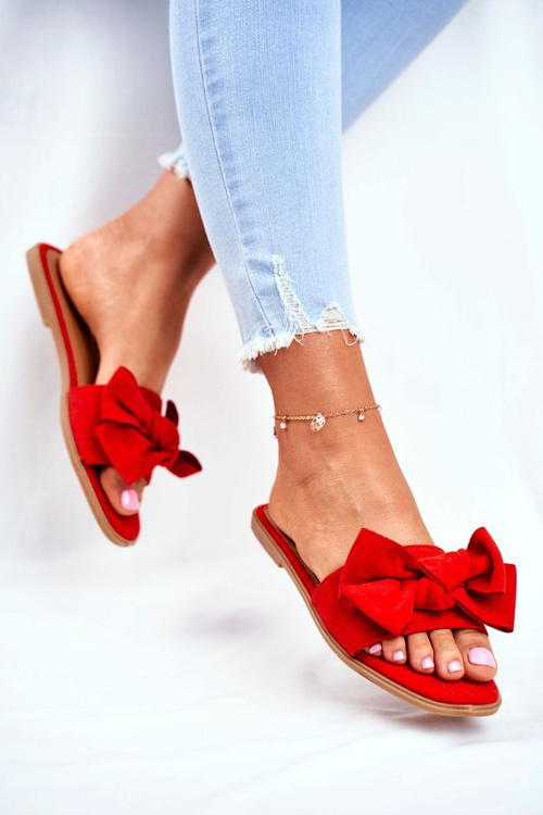 Klapki Damskie Z Kokardkami Czerwone Malaysia