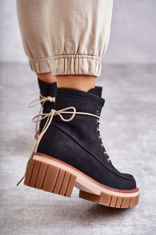 Damskie Modne Botki Ocieplane Czarne Gerda