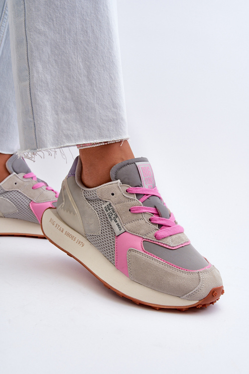 Sneakersy Damskie Na Platformie Memory Foam System Big Star NN274680 Szaro-Różowe