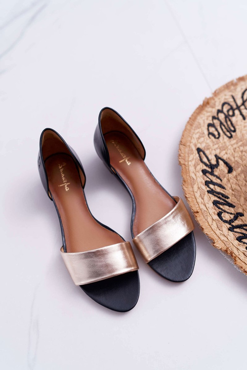 Skórzane Sandały Maciejka 1971-46 Czarno-Złote