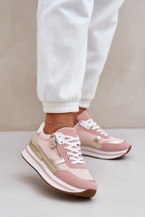 Buty Sportowe Błyszczące Damskie Na Platformie Różowe Florefedi