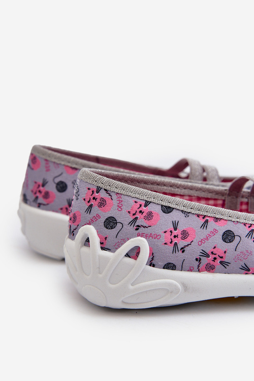Kapcie Baleriny Dla Dziewczynki W Kotki 116Y327 Szaro-Różowe