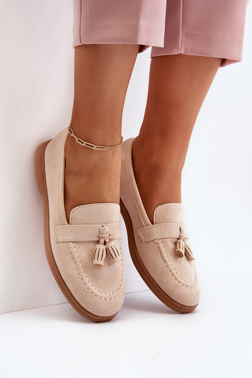 Damskie Zamszowe Mokasyny Beżowe Dansitu