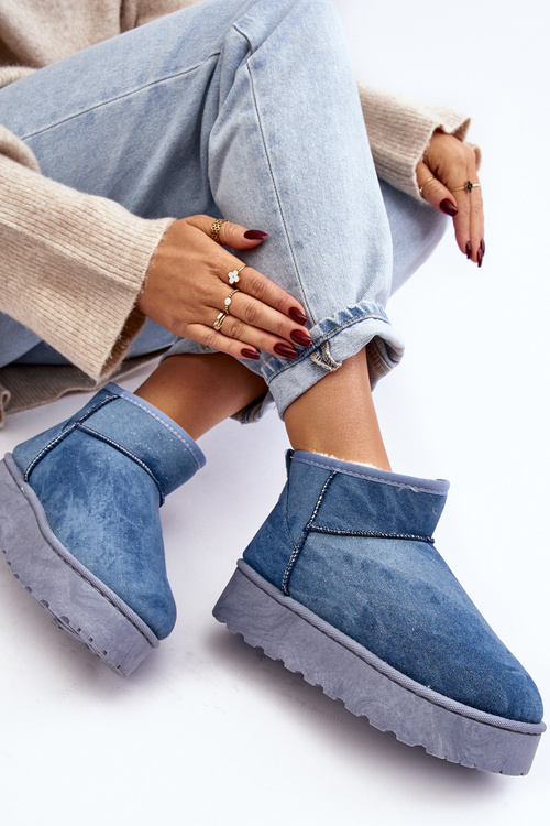 Śniegowce Damskie Z Brokatem Na Platformie Niebieskie Margella