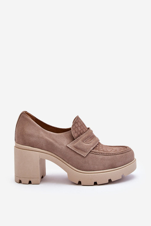Zamszowe Półbuty Na Słupku I Platformie Ciemnobeżowe Lemar Arabell