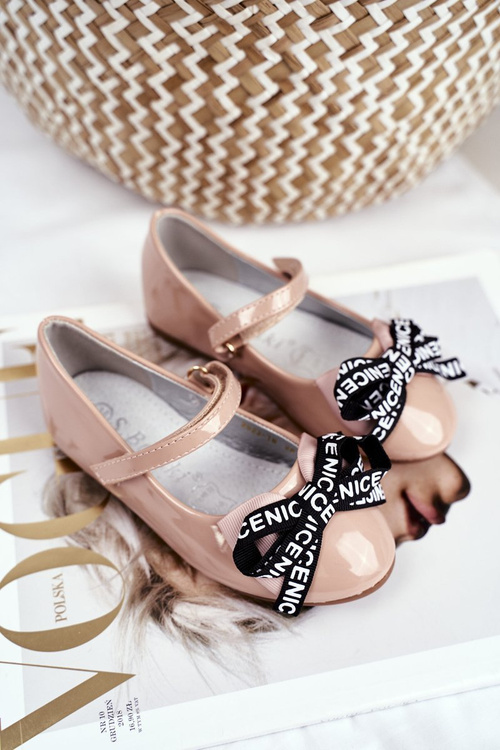 Dziecięce Beżowe Balerinki na Rzep Barski Mindi