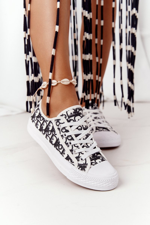 Damskie Logowane Trampki Biało-Czarne Day Off