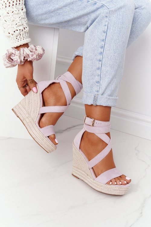 Sandały Na Koturnie Z Plecionką Fioletowe Lanzarote