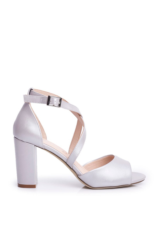 Sandały Damskie Na Słupku Sergio Leone Srebrna Perła SK865